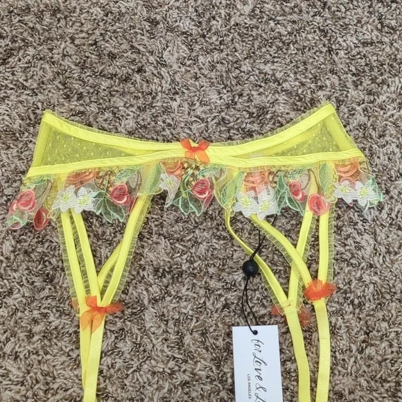 For Love And Lemons Mirabelle yellow floral cherry garter belt - Picture 4 of 10